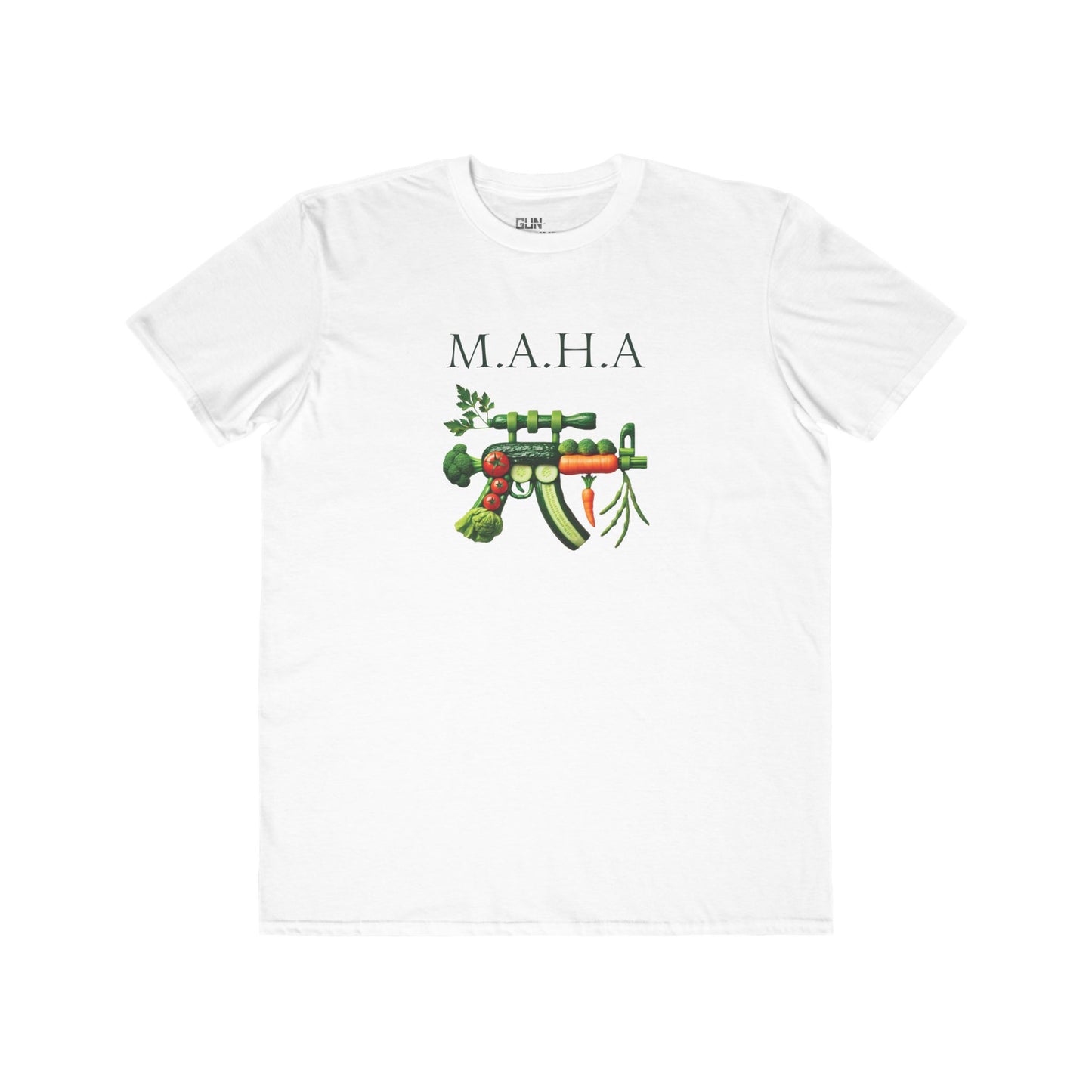 MAHA Vegetable Gun Tee - Foodie Weapon T-Shirt for Health and Firearm Enthusiasts