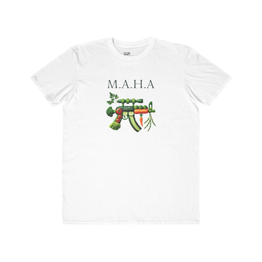 MAHA Vegetable Gun Tee - Foodie Weapon T-Shirt for Health and Firearm Enthusiasts