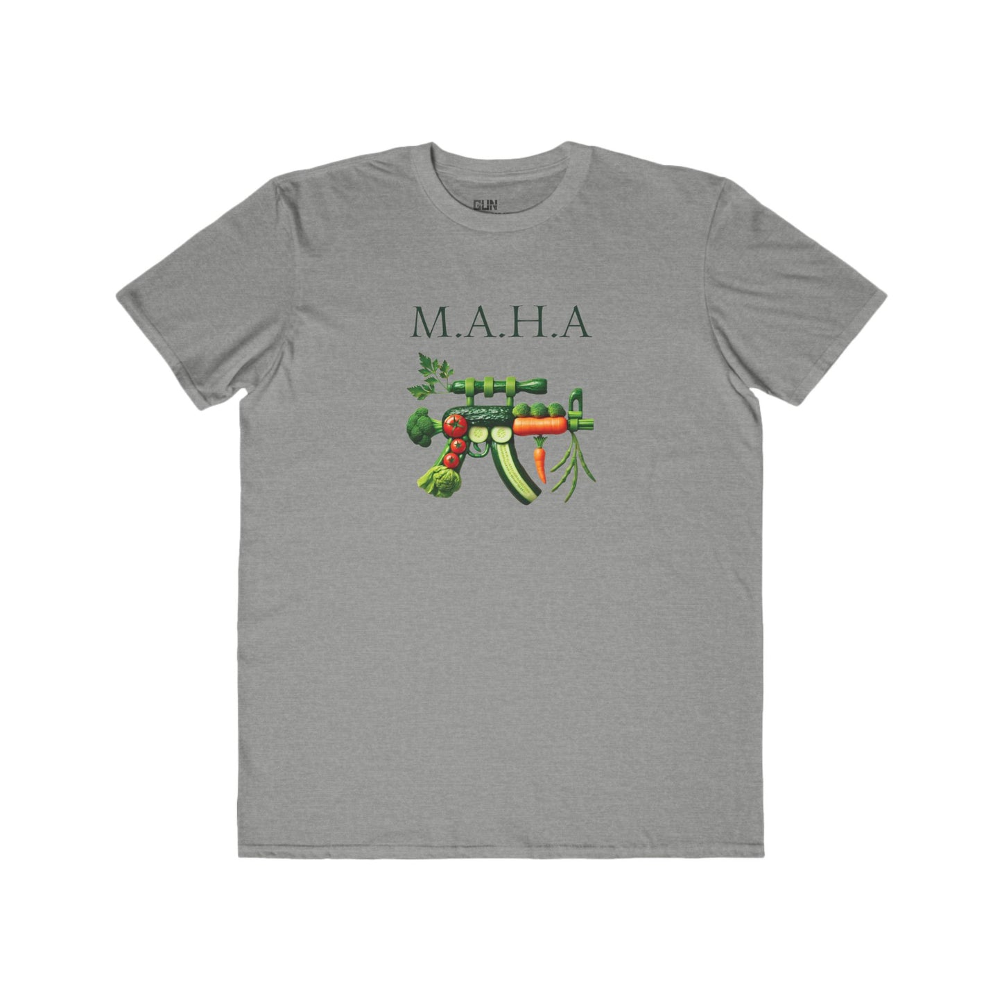 MAHA Vegetable Gun Tee - Foodie Weapon T-Shirt for Health and Firearm Enthusiasts