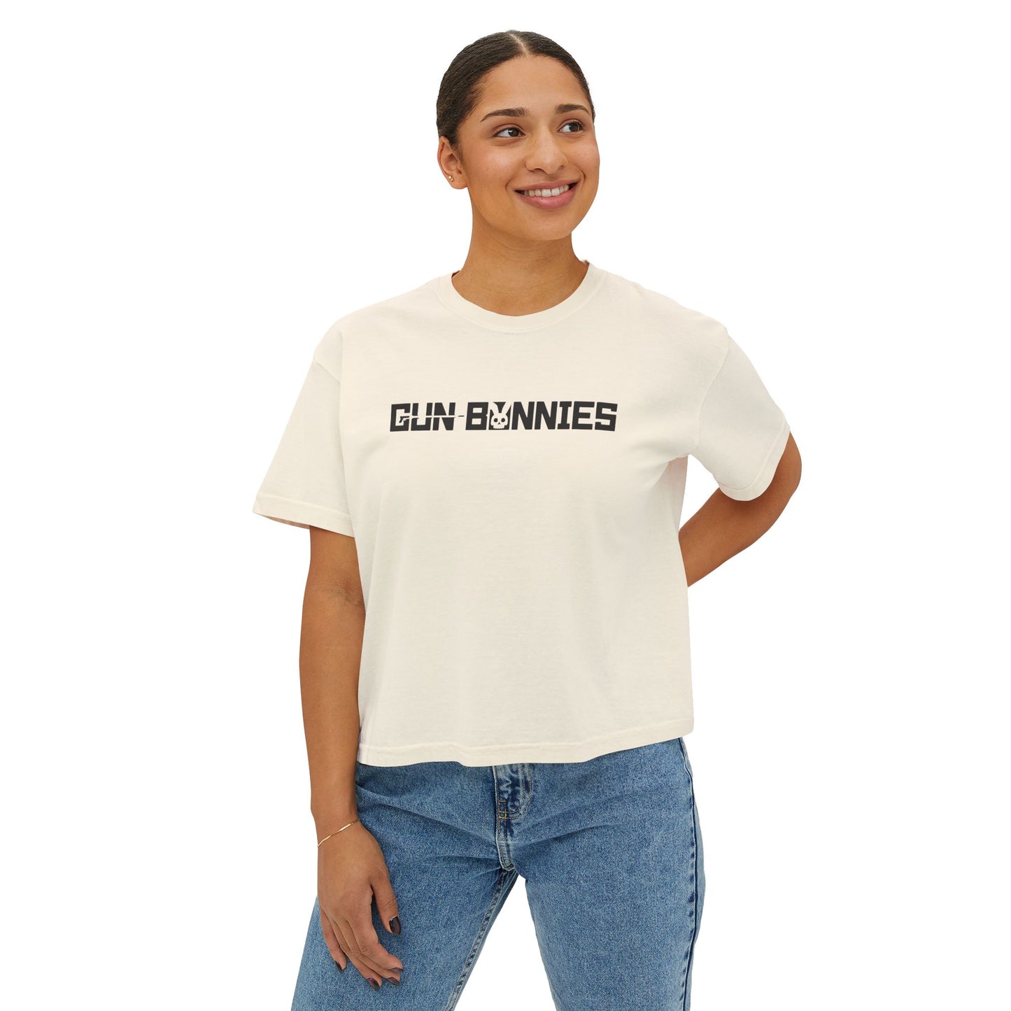 Gun Bunnies Women's Boxy Tee – Cute Retro Graphic Crop T‑Shirt