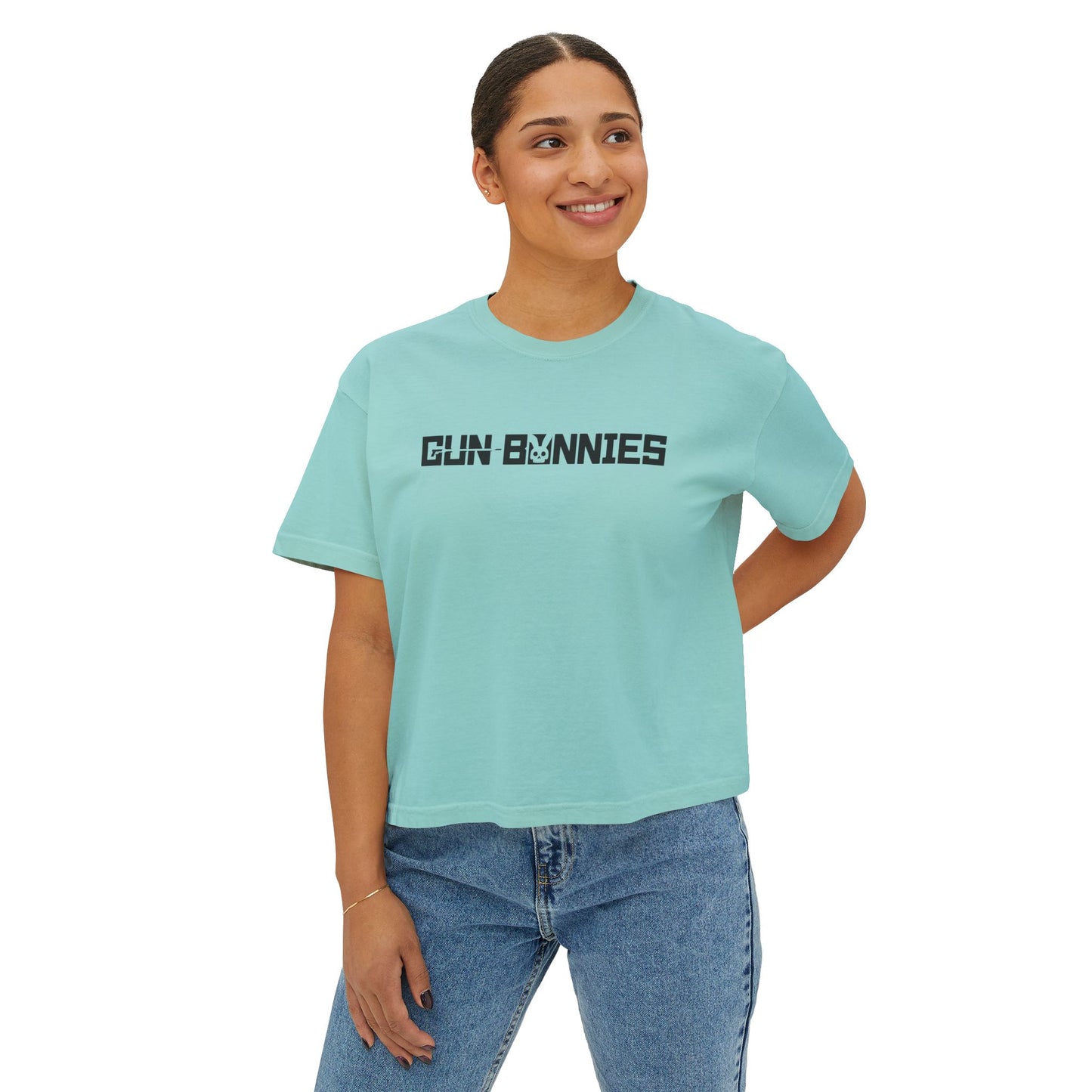 Gun Bunnies Women's Boxy Tee – Cute Retro Graphic Crop T‑Shirt