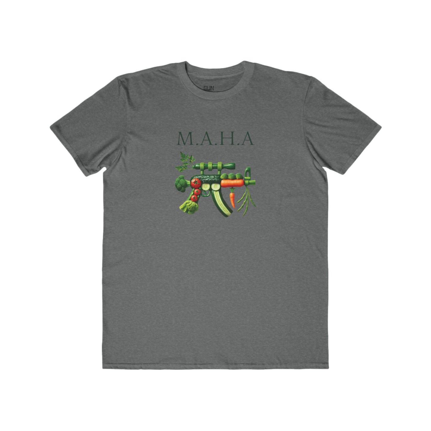 MAHA Vegetable Gun Tee - Foodie Weapon T-Shirt for Health and Firearm Enthusiasts